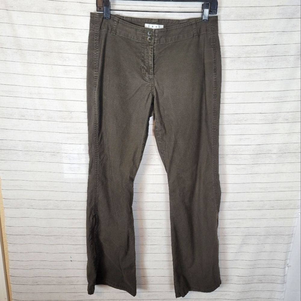 Cabi Tailgate Party Wide Leg Flare w Zippers in Khaki Green, sz 4